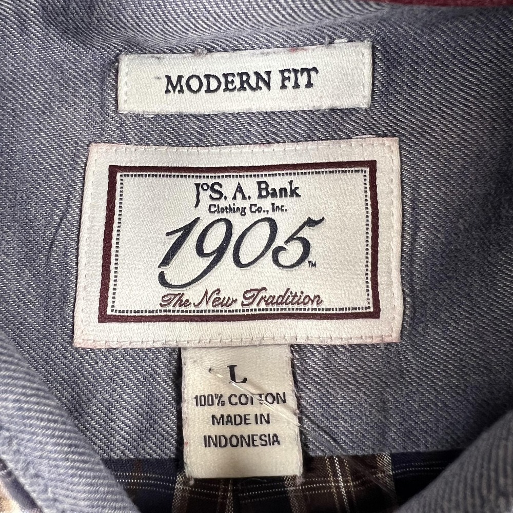Jos. A. Bank 1905 Shirt Mens Large Blue Brown Plaid Modern Fit Button Up - Picture 2 of 7